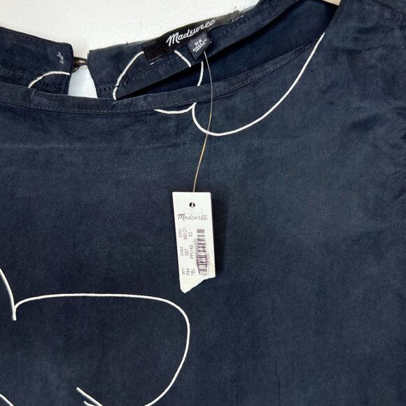 Madewell XS Black & White Floral Shift Mini Dress Long Sleeve NWT - Picture 4 of 6